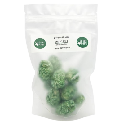 Цукерки CBD Buds OG KUSH із білого шоколаду (КБД 1000мг) ZIP-Pack 10шт