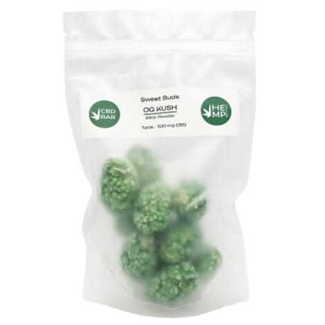 Цукерки CBD Buds OG KUSH із білого шоколаду (КБД 1000мг) ZIP-Pack 10шт