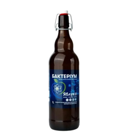 Bebida probiótica Bacterium con sabor a manzana 1l en vaso