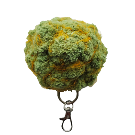 Porte-clés tricoté à la main « Cône de cannabis » – cadeau artistique sur le thème du cannabis